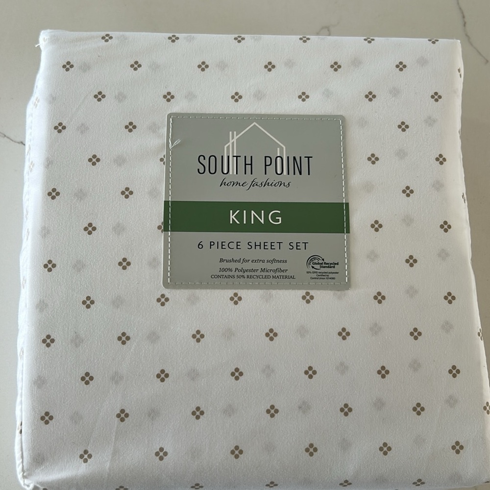 NEW South Point King Sheet Set - White and Beige